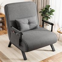 YOUDENOVA Miegamasis krėslas su miego funkcija, sofa su miego funkcija, sofa lova su reguliuojamu atlošu, sofa lova su pakabinamu krepšiu, sulankstoma sofa, svečių lova, patalynė, 190 x 69 cm, tamsiai pilka
