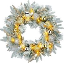 YULETIME 24" Kalėdų vainikas Dirbtinis Kalėdų vainikas su rutuliais, uogomis, lapais, eglės šakomis, snieguotomis pušų spygliukais (auksinis rutulys) (parduodamas ES be šviesos)