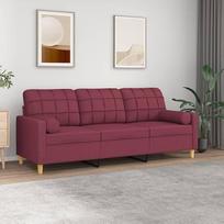 ZEYUAN 3200796 3-vietė sofa su dekoratyvinėmis pagalvėlėmis Vyno raudona 180 cm audinys, Sofos ir kušetės, Sofa svetainė, Sofa paauglių kambariui, Sofa poilsiui, Sofa miegamajam, Minkšta sofa