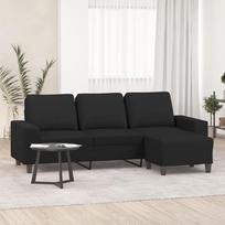 ZEYUAN 3201155 3-vietė sofa su taburete, juoda, 180 cm, audinys, poilsio sofa, sofos ir kušetės, poilsio sofa, sofa svetainei