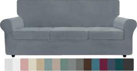 ZNSAYOTX Luxus-Samt-Couchbezug, 4-teilig, Stretch-Sofabezüge für 3 Kissen, dick, weich, groß, rutschfest, für Hunde, Haustiermöbelschutz (Hellgrau), 231 cm - 279,4 cm (3 Kissen)