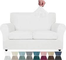 ZNSAYOTX Prabangus aksominis sofos dangtelis 3 dalių įtempimo sofos dangteliai 2 pagalvėlėms Sofa minkštas dviejų vietų Slipcover Gyvenamasis kambarys neslidus Šunys naminių gyvūnėlių meilės sėdynės baldų apsauga (balta) 55"-69"