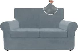 ZNSAYOTX Prabangus aksominis sofos dangtelis 3 dalių įtempimo sofos dangteliai 2 pagalvėlėms Sofa minkštas dviejų vietų Slipcover Gyvenamasis kambarys Neslystanti šunų sėdynė Baldų apsauga (šviesiai pilka) 55"-69"(2)