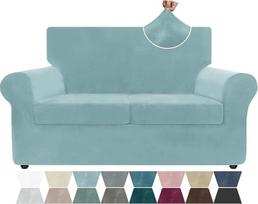 ZNSAYOTX Prabangus aksominis sofos dangtelis 3 dalių įtempimo sofos dangteliai 2 pagalvėlėms Sofa minkštas dviejų vietų Slipcover Gyvenamasis kambarys Neslystanti šunų sėdynė baldų apsauga (akmens mėlyna) 55"-69"(2)