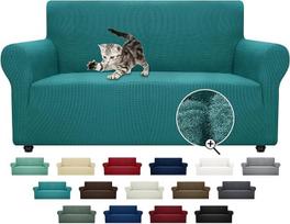 ZNSAYOTX Super-Stretch-Couchbezug für Wohnzimmer, Hunde, haustierfreundlich, Möbelschutz, Spandex, Zweisitzer-Schonbezüge mit rutschfesten Schaumstoffstäbchen (Pfauenblaugrün, Zweisitzer)