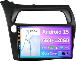 [6G+128G] - Android 14 IPS automobilinis radijas tinka Honda Civic (2006-2012) - Belaidis CarPlay/Android Car/DSP - LED kamera ir mikrofonas - 9 colių 2 DIN - DAB vairo valdymas Fast Boot 360 kamera WiFi