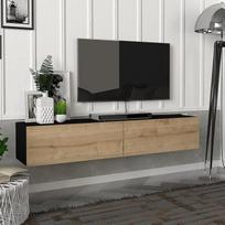 [en.casa] "Toivakka" TV spintelė su 2 laikymo skyriais Žemoji lenta 135 x 31 x 25 cm Plūduriuojanti pakabinama lenta juoda/ ąžuolinė