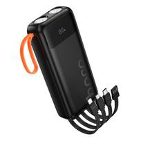 Išorinė baterija Hoco 20000 mAh 2A su integruotais laidais USB A + USB C + Lightning + Micro USB ir dviguba lempute J151A juoda