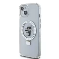 Karl Lagerfeld Ring Stand Karl and Choupette MagSafe Case for iPhone 15, White