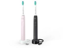 Philips Sonicare 3100 Series HX3675/15 2-pack Elektrinis dantų šepetėlis, Black, Sugar Rose