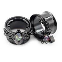 Auskarai tuneliai Teardrop black, 2 vnt; 8mm, 10mm, 12mm, 14mm, 16mm