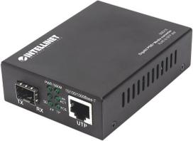 Intellinet Gigabit PoE+ Media Converter, 1 x 1000Base-T RJ45 Port to 1 x SFP Port, PoE+ Injector