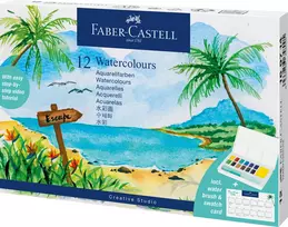 Faber-Castell Creative Studio akvareliniai dažai, 12 spalvų + teptukas