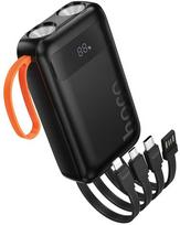 „Hoco“ 10000 mAh 2A išorinė baterija su integruotais USB A + USB C + „Lightning“ + „Micro USB“ laidais ir dvigubu apšvietimu J151 juodas