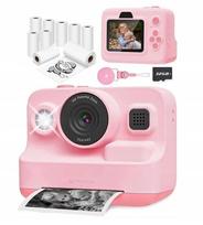 Vaikiškas momentinis fotoaparatas Mini spausdintuvas, 13 ritinėlių ir 32Gb kortelė