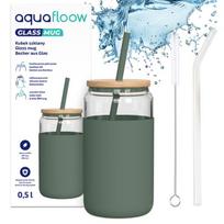 AquaFloow stiklinis puodelis su silikoniniu dėklu 500 ml žalios spalvos.