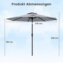 Costway Ø270 cm skėtis su švaistikliu, 35° reguliuojamas iš abiejų pusių, sodo skėčiai, lauko skėčiai, pilki