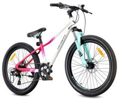 Vaikiškas 24 colių MTB dviratis komunijai, Shimano 7 pavaros, amortizatorius, diskiniai stabdžiai, plačios padangos, Verdant Calix, baltas, rožinis, mėtinės spalvos