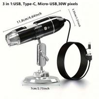 Skaitmeninis mikroskopas 3-in-1, 1600X 3-in-1 200W pikselių