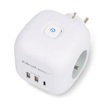 6 viename maitinimo kubas – 2 x USB A tipo ir 1 x USB C tipo – su apšviestu jungikliu – Qoltec 52548