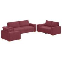 vidaXL Sofa 3 pcs Vyno raudona 220 x 80 x 84 cm Lino mišinio audinys