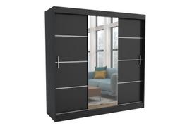 Windsor 200 Tomy moderni stumdomų durų spinta su veidrodžiu, juoda – 200x200x60 cm