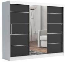 Chelsea 235 Tom moderni stumdomų durų spinta su veidrodžiu, juoda – 235x215x60 cm