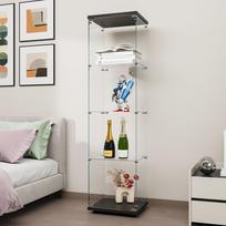Laisvai pastatoma stiklinė vitrina – 4 aukštų, moderni medžio ir stiklo konstrukcija, juoda, 164 × 42.5 × 36.5 cm