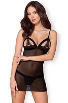 Obsessive 865-CHE-1 Chemise & Thong Black - S/M