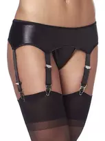 Wetlook Suspenderbelt With G-String & Stockings - Onesize