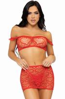Leg Avenue 3-pcs Top, Mini Skirt & String Red - Onesize
