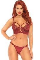 Lace Bralette With Sheer Thong Burgundy - S/M