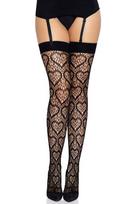Leg Avenue Heart Net Thigh Highs Black - Onesize