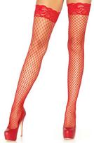 Stay Up Fishnet Thigh Highs Red - Onesize