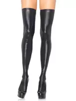 Wet Look Thigh Highs Black - M/L