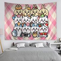 Kawaii Usaki Cute Chiikawa Cartoon Tapestry Room Decoration Home Decor Bedroom Wall Hanging Fabric 29x37in