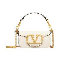Valentino Locò Auksinis V logotipas Nuimamas slankiojantis grandinėlės odinė Baguette krepšys Per petį nešiojamas krepšys Mini moteriški krepšiai Baltas WP0Z28ZXLI16 Basic Set (Bag+Dust Bag)