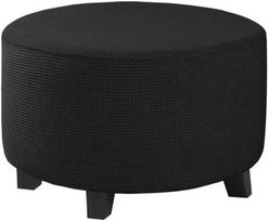 1Pc All Inclusive Round Ottoman Cover Spandex Elastic Footstool 360 Degree Protector Ottoman Cover for Living Room Easy Install S Ottoman Cover