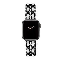 Women Gold Wristband for Apple Watch Band 11 10 46mm 9 8 Ultra 3 49mm SE 6 41 45mm 38/42mm 44 40mm Strap Metal Leather Bracelet 38mm juoda balta spalva