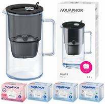 Vandens filtravimo indas, su kasetėmis (1Mg+3) Aquaphor Glass, 2.5 l, skaidri/juoda