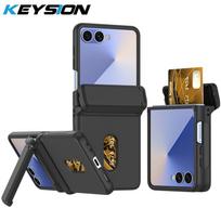 KEYSION Shockproof Case for Samsung Z Flip 7 6 5 5G Hard PC With Hinge Kickstand Card Slot Phone Cover for Galaxy Z Flip 5 6 7 for Galaxy Z Flip 7 juoda