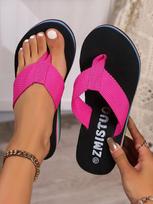 Herringbone all-match slippers, rainbow-soled flowers, thick-soled wedges, casual beach shoes 36 rožinė