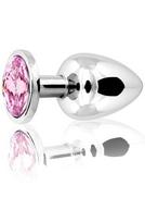 Metal Butt Plug Silver/Pink Large