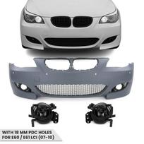 M look Priekinis Bamperis skirtas BMW E60 / E61 LCI (07-10) su 18 mm PDC angomis, su tamsintais priešrūkiniais