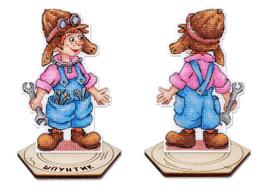 Siuvinėjimo kryželiu rinkinys „Mechanikas 2“ vaikų kambariui, plastikinė drobelė 14 ct, 13 × 8 cm