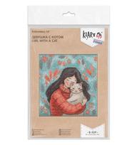 Siuvinėjimo rinkinys kryželiu KLART „Mergaitė su kate“, maža dekoratyvinė schema 12x13 cm