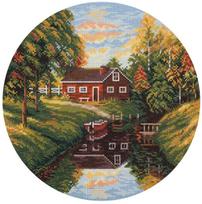 PANNA kryželiu siuvinėjimo rinkinys „Skaidrus ruduo“ – rudeniškas peizažas, 24x24 cm