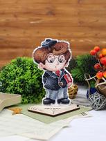 Vaikiškas kryželiu siuvinėjimo rinkinys „Mokslininkas“ su stovu, 12×7 cm