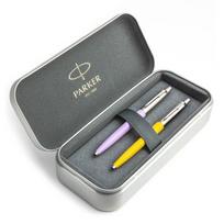 Parker Jotter Originals Lilac ir Yellow Tušinukų dovanų rinkinys su metaliniu dėklu