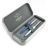 Parker Jotter Originals Blue ir Pastel Blue Tušinukų dovanų rinkinys su metaliniu dėklu